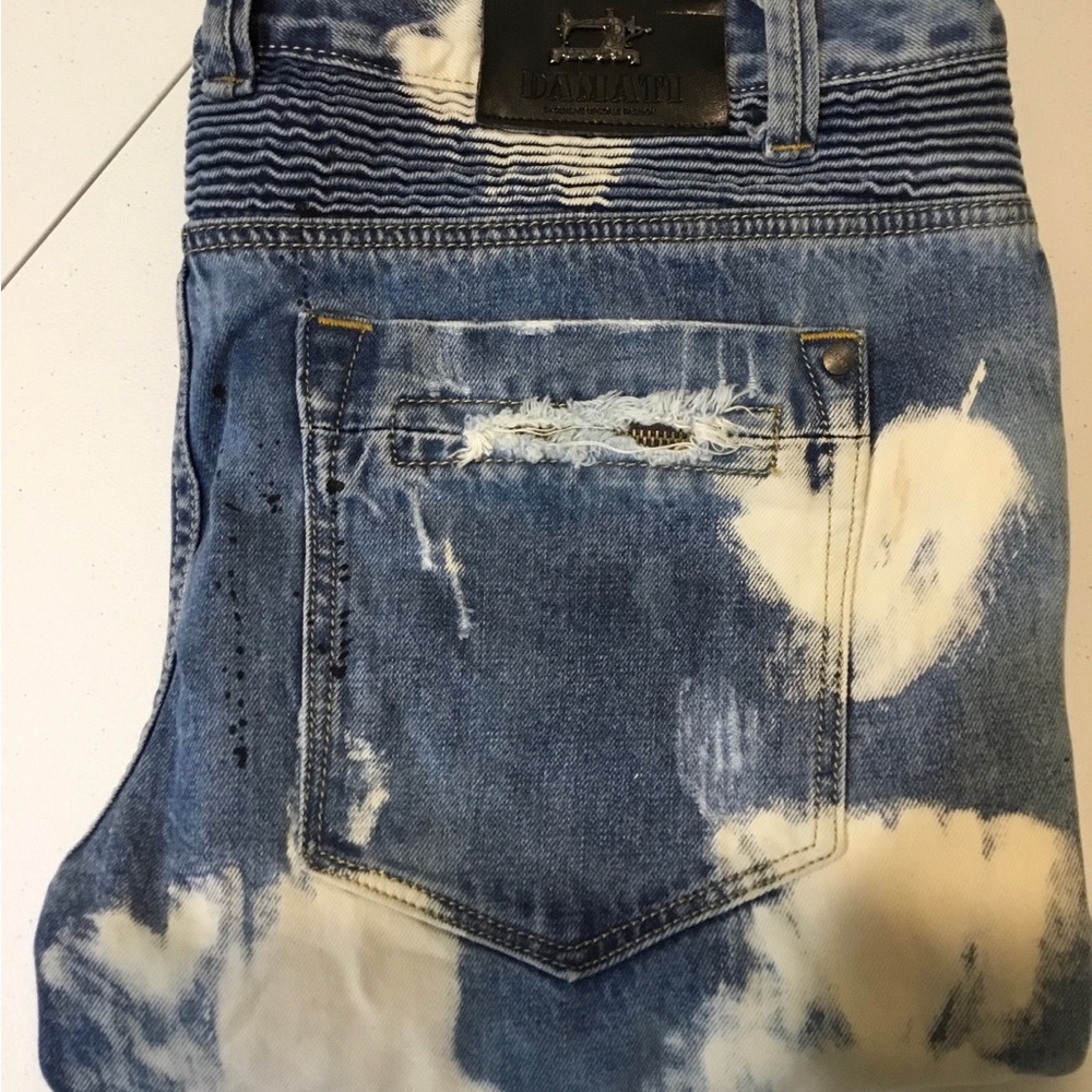 Men's Slim Blue Bleached Distressed Jeans